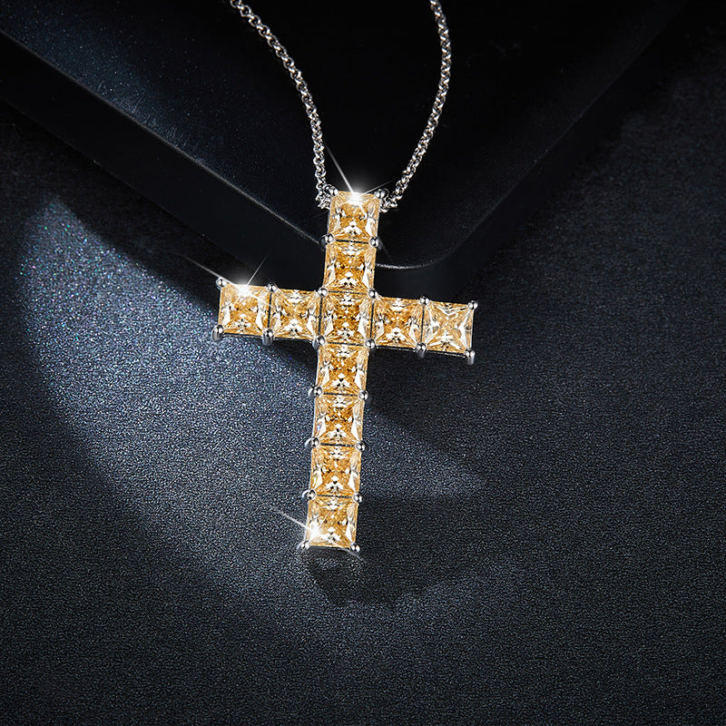 Hip hop rapper champagne gold 5.5mm square princess prince moissani diamond 925 silver necklace