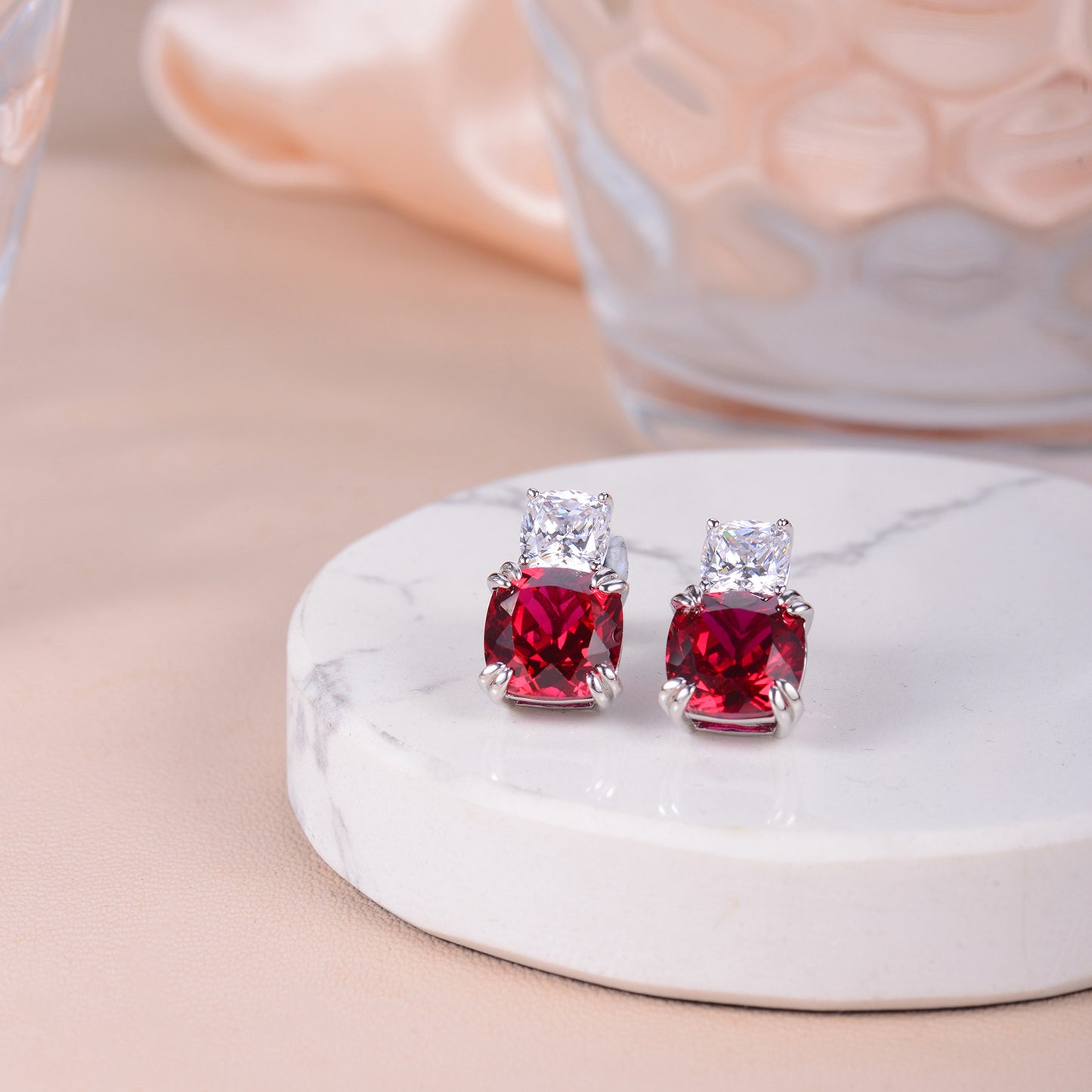 Asscher shape 5-carat cultivated colored gemstone Earrings