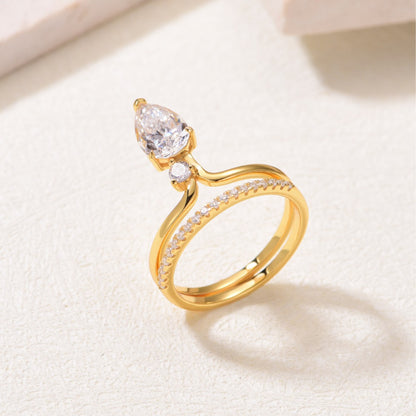 Twin Star Pear& Round Moissanite Double Ring Set