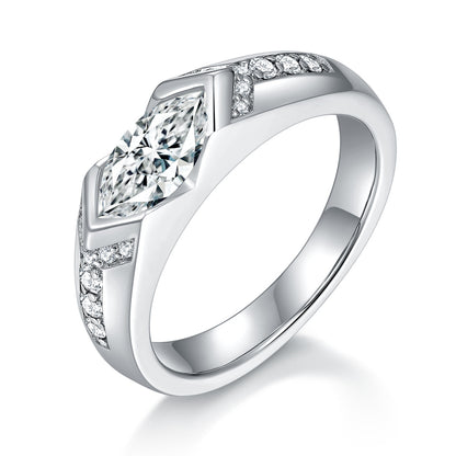Horse Eye 1 carat black and white contrasting moissanite ring, unisex, pure silver plated with 18k gold