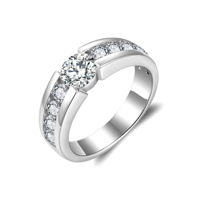 Simple and atmospheric 1-carat men's ring 6.5mm full Mozambique forced setting with broken diamonds 925 silver plated 18k gold ring