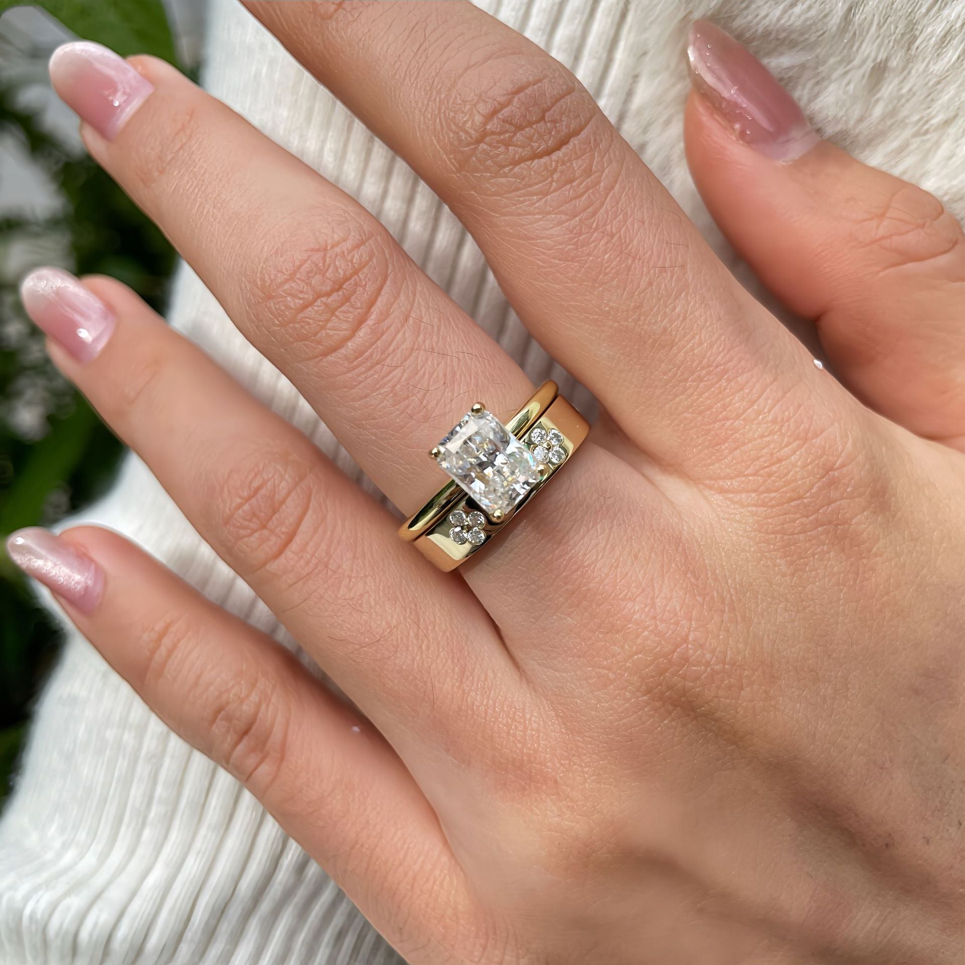 Romantic Star Fate · Full Moissanite Radiant Ring Set