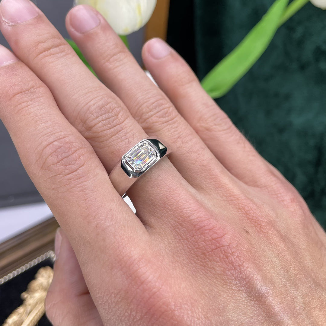 Emerald cut 5×7mm moissanite 1-carat men's engagement ring