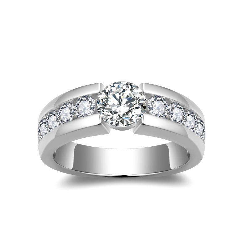 Simple and atmospheric 1-carat men's ring 6.5mm full Mozambique forced setting with broken diamonds 925 silver plated 18k gold ring