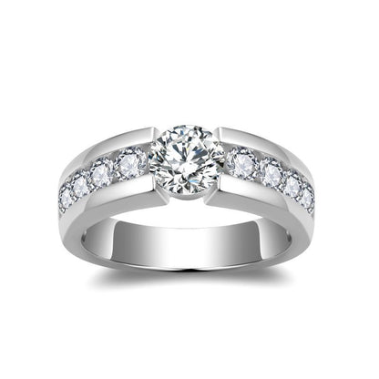 Simple and atmospheric 1-carat men's ring 6.5mm full Mozambique forced setting with broken diamonds 925 silver plated 18k gold ring