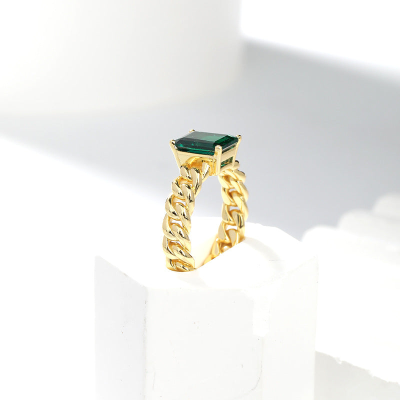 Royal Green Realm · 3 carat cultivated emerald Princess shaped moissanite ring