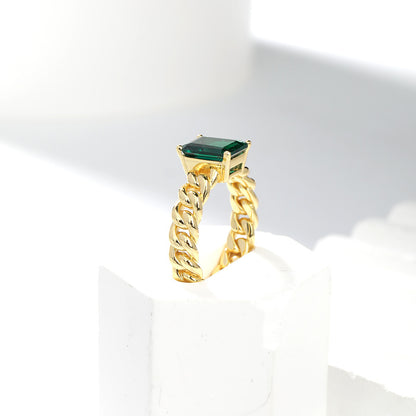 Royal Green Realm · 3 carat cultivated emerald Princess shaped moissanite ring