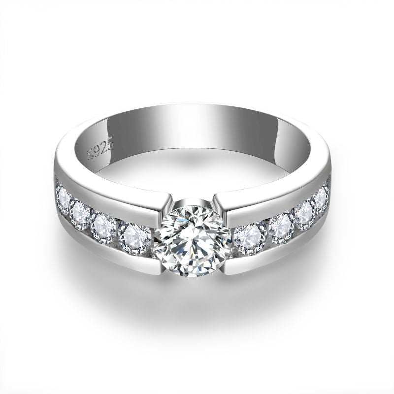 Simple and atmospheric 1-carat men's ring 6.5mm full Mozambique forced setting with broken diamonds 925 silver plated 18k gold ring