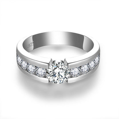 Simple and atmospheric 1-carat men's ring 6.5mm full Mozambique forced setting with broken diamonds 925 silver plated 18k gold ring