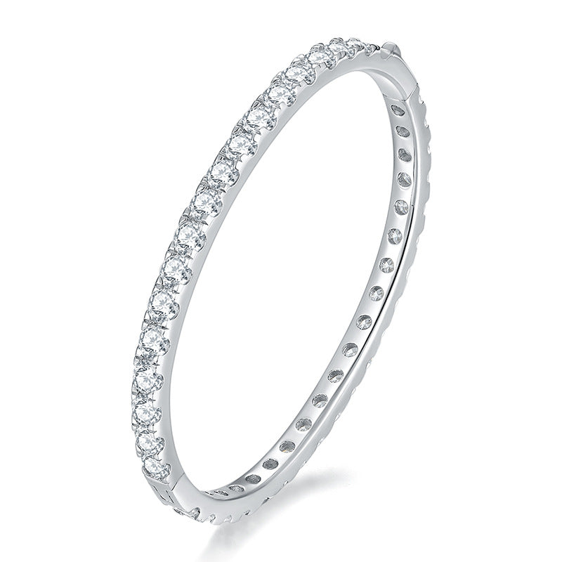 Full circle 4mm round D-color Mozambique diamond bracelet, unisex S925 silver gold-plated