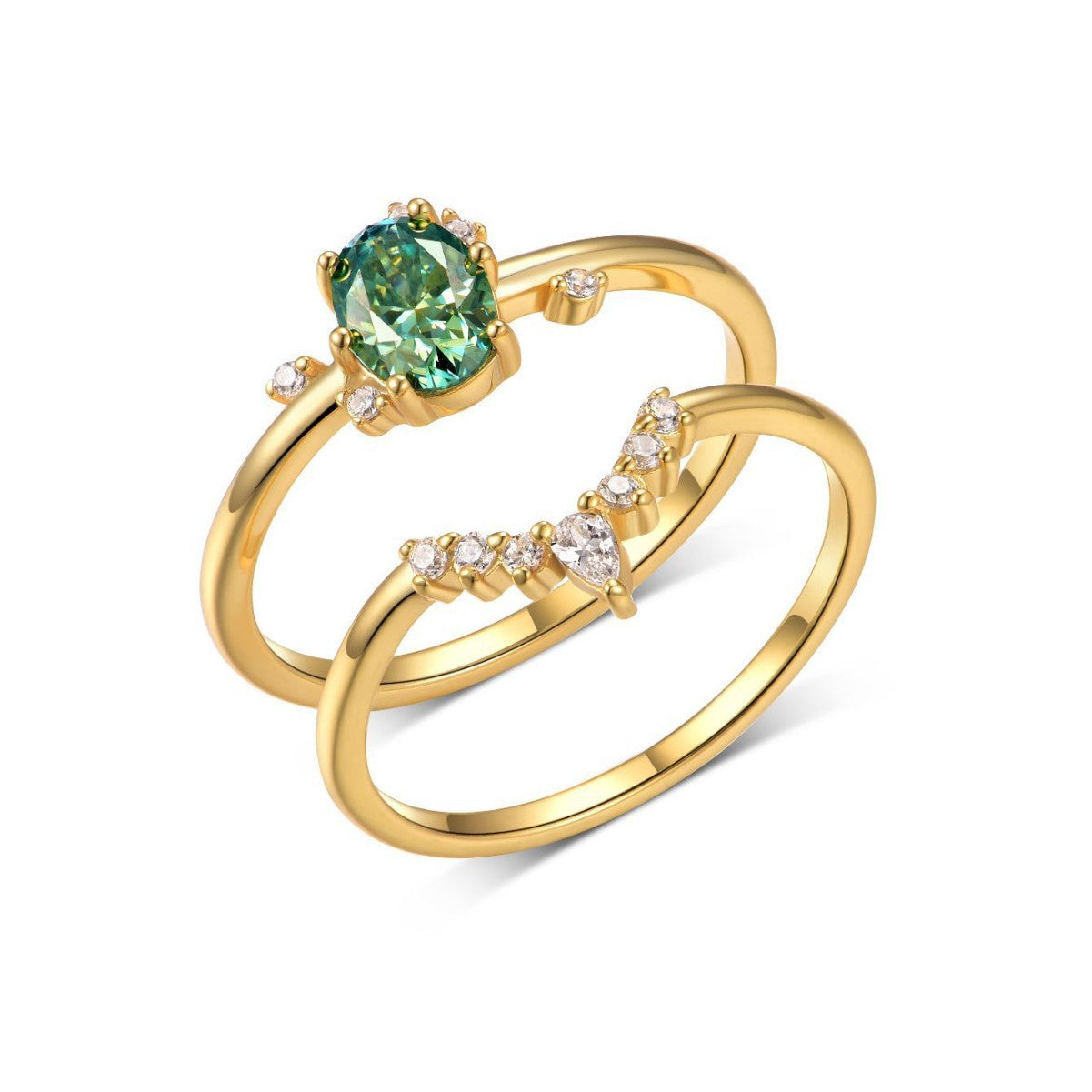 Blue green moissanite diamond layered ring