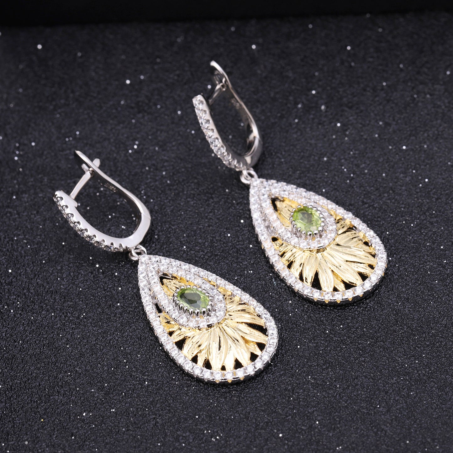 Italian craft jewelry designer earrings with natural wind design 925 silver natural olive gemstone earrings earrings