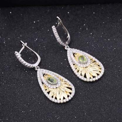 Italian craft jewelry designer earrings with natural wind design 925 silver natural olive gemstone earrings earrings