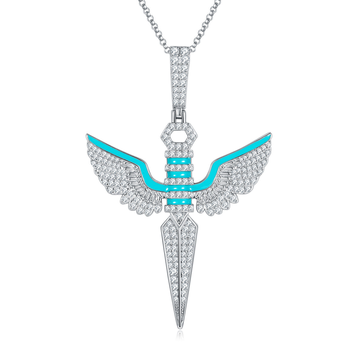 Hip hop style full diamond moissani blue enamel men's trendy pendant S925 silver gold-plated necklace