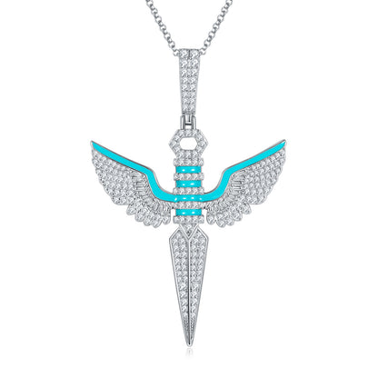 Hip hop style full diamond moissani blue enamel men's trendy pendant S925 silver gold-plated necklace