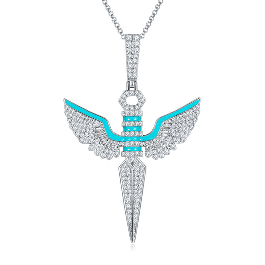 Hip hop style full diamond moissani blue enamel men's trendy pendant S925 silver gold-plated necklace