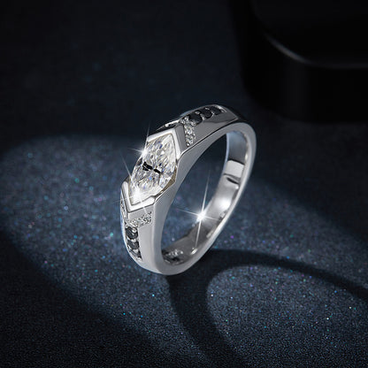 Horse Eye 1 carat black and white contrasting moissanite ring, unisex, pure silver plated with 18k gold