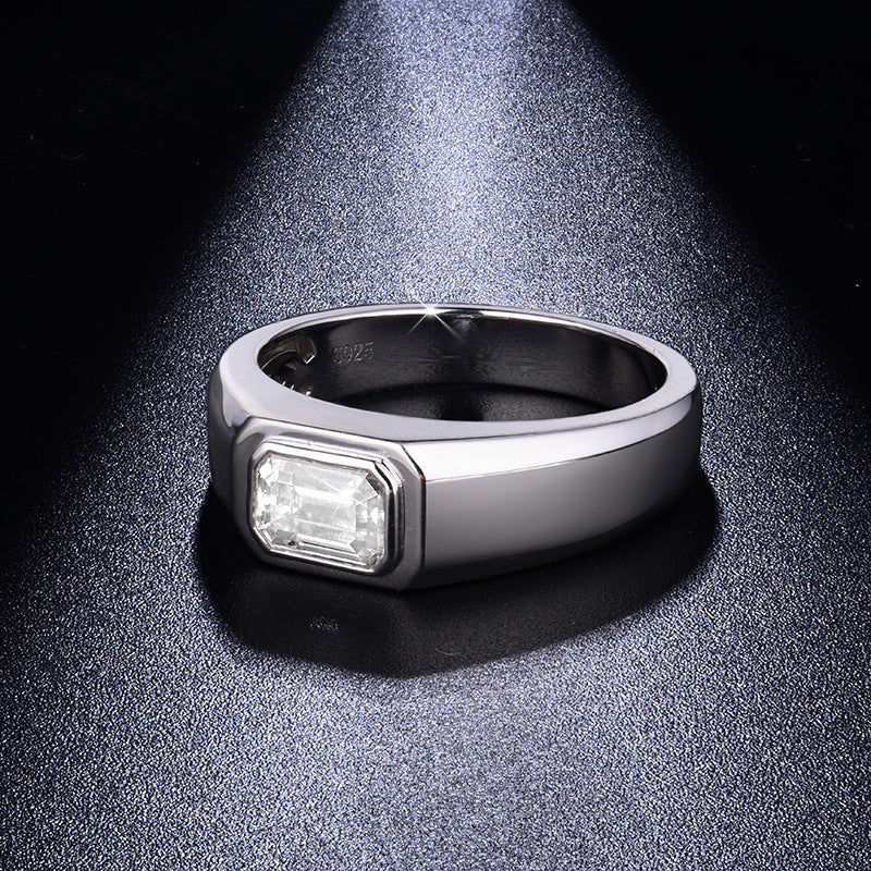Emerald cut 5×7mm moissanite 1-carat men's engagement ring