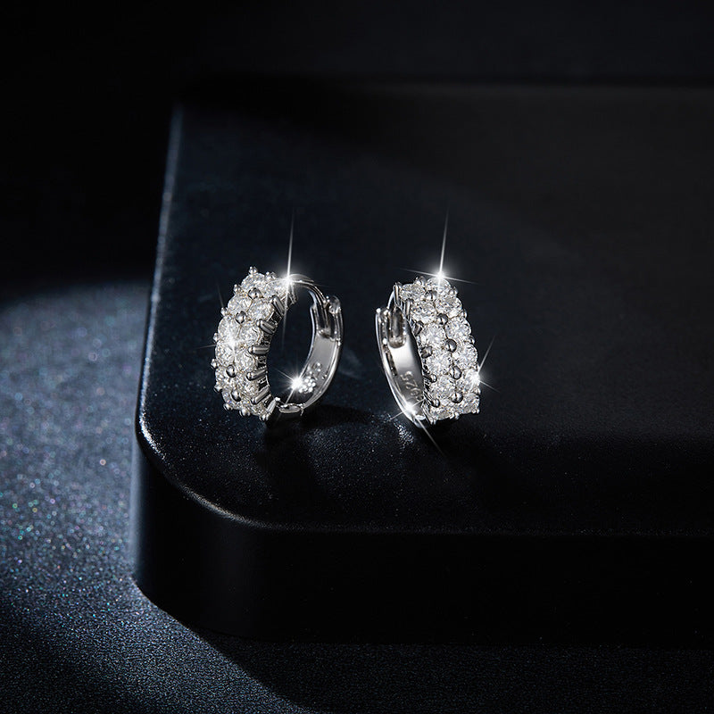 Double row full diamond D-color Mozambique earrings with over diamond pen silver plated 18k gold earrings
