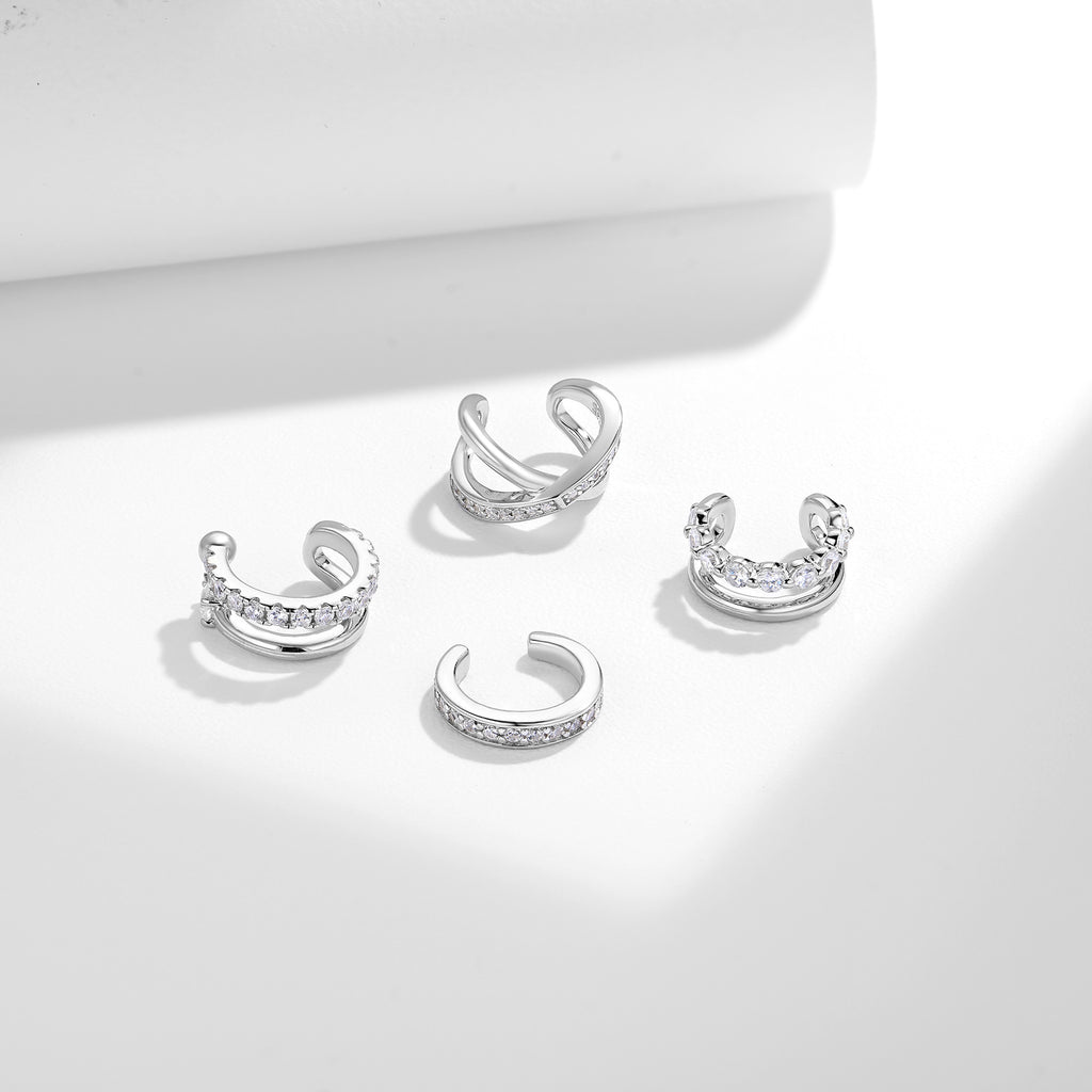 Silver plated 18K white gold ear bone clip set