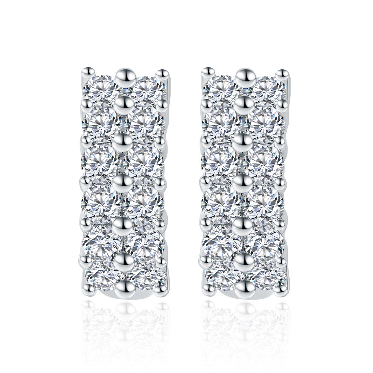 Double row full diamond D-color Mozambique earrings with over diamond pen silver plated 18k gold earrings