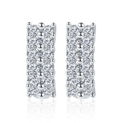 Double row full diamond D-color Mozambique earrings with over diamond pen silver plated 18k gold earrings