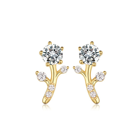 Golden branches jade leaves, moissanite earrings