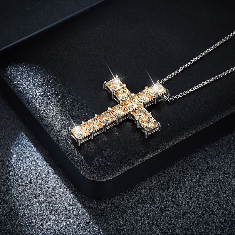 Hip hop rapper champagne gold 5.5mm square princess prince moissani diamond 925 silver necklace