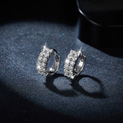 Double row full diamond D-color Mozambique earrings with over diamond pen silver plated 18k gold earrings