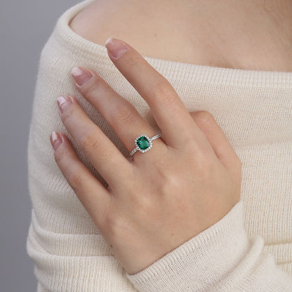 Royal Green Realm · 1.5 carat cultivated emerald Asscher shaped moissanite ring