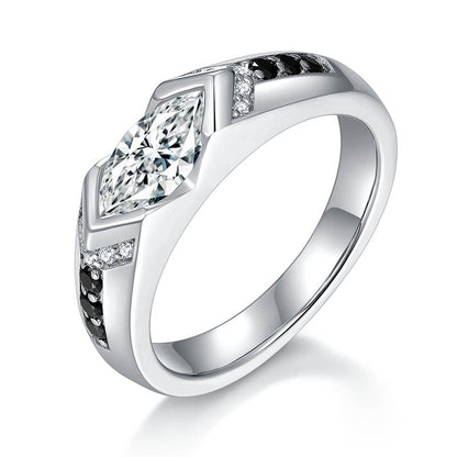 Horse Eye 1 carat black and white contrasting moissanite ring, unisex, pure silver plated with 18k gold