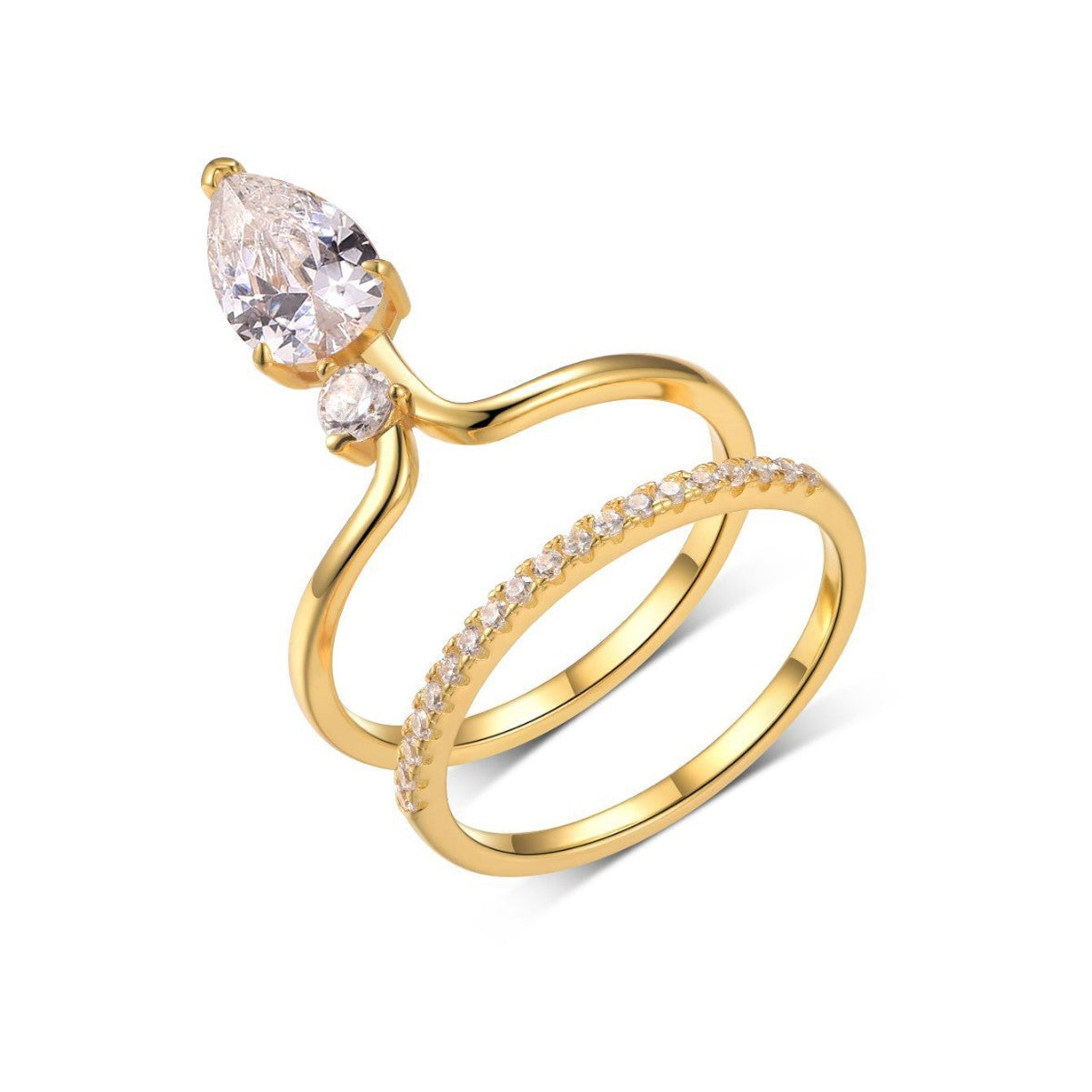 Twin Star Pear& Round Moissanite Double Ring Set