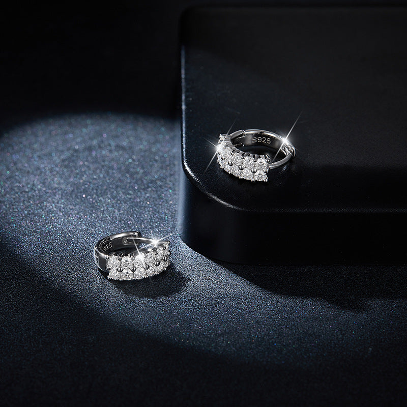 Double row full diamond D-color Mozambique earrings with over diamond pen silver plated 18k gold earrings