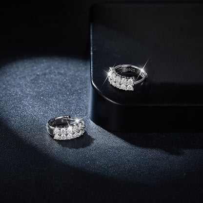 Double row full diamond D-color Mozambique earrings with over diamond pen silver plated 18k gold earrings