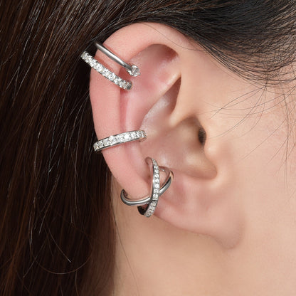 Silver plated 18K white gold ear bone clip set
