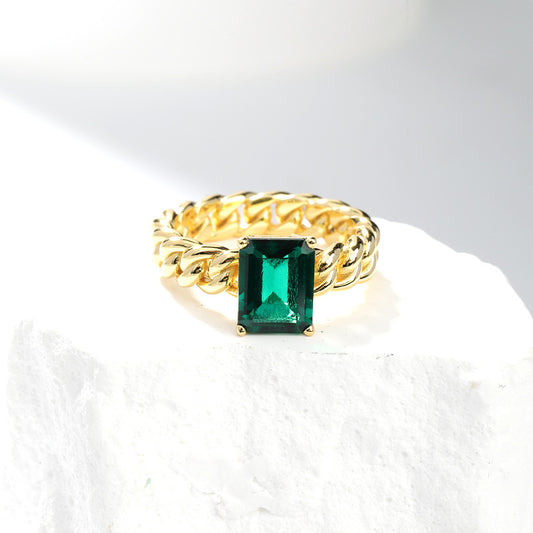 Royal Green Realm · 3 carat cultivated emerald Princess shaped moissanite ring