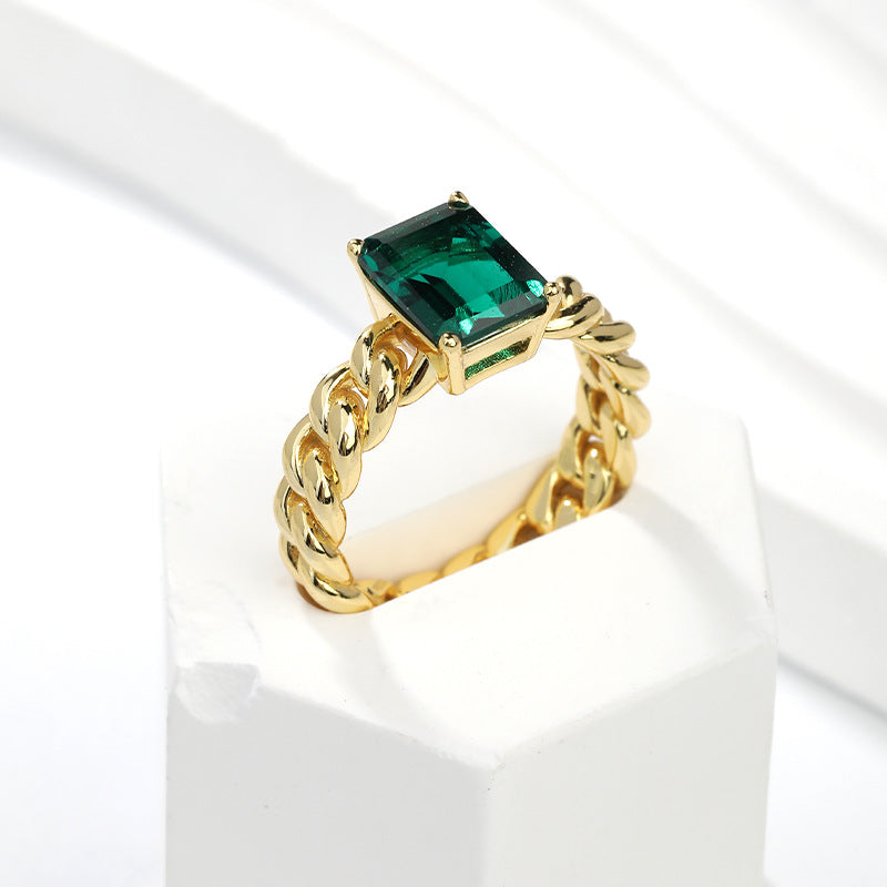 Royal Green Realm · 3 carat cultivated emerald Princess shaped moissanite ring