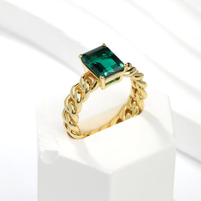 Royal Green Realm · 3 carat cultivated emerald Princess shaped moissanite ring