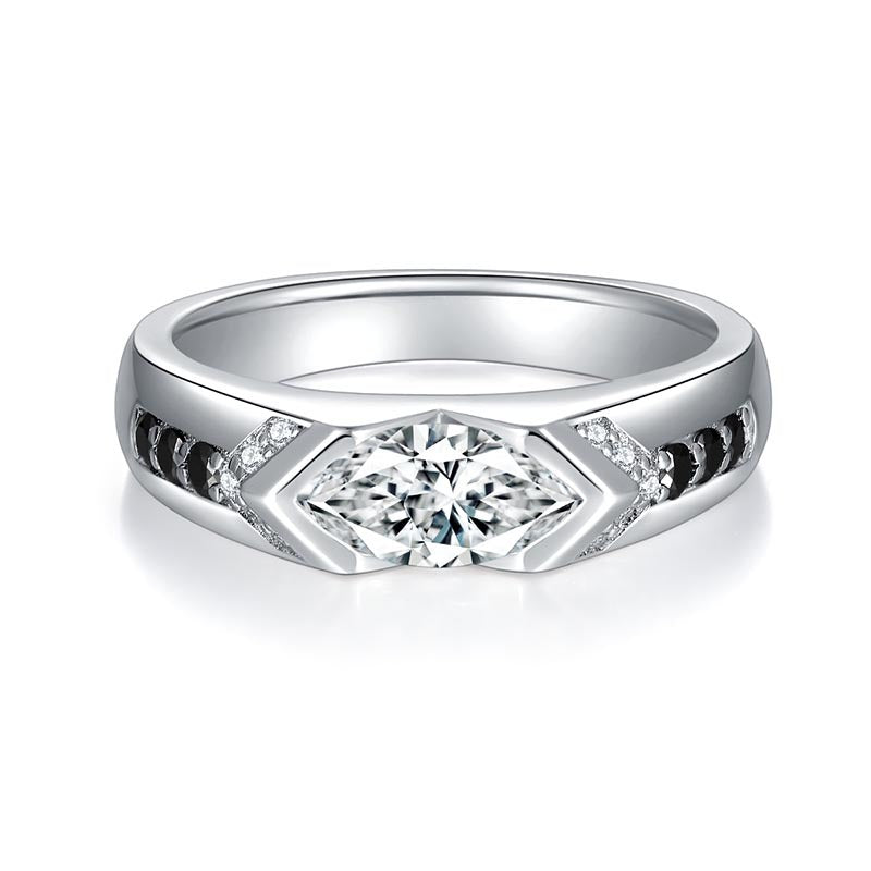 Horse Eye 1 carat black and white contrasting moissanite ring, unisex, pure silver plated with 18k gold