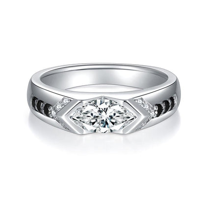 Horse Eye 1 carat black and white contrasting moissanite ring, unisex, pure silver plated with 18k gold