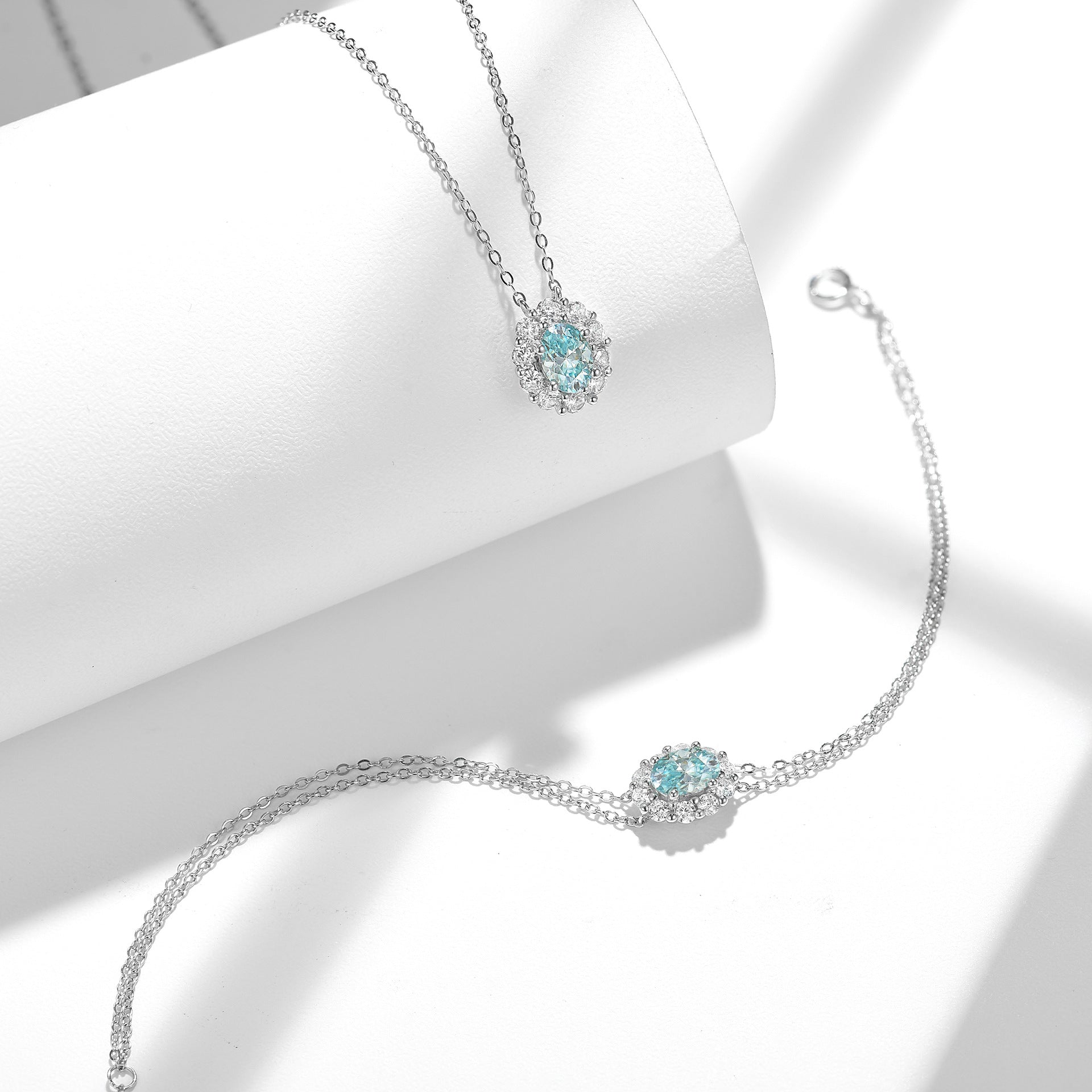 Paraiba Blue Aurora Moissanite Necklace