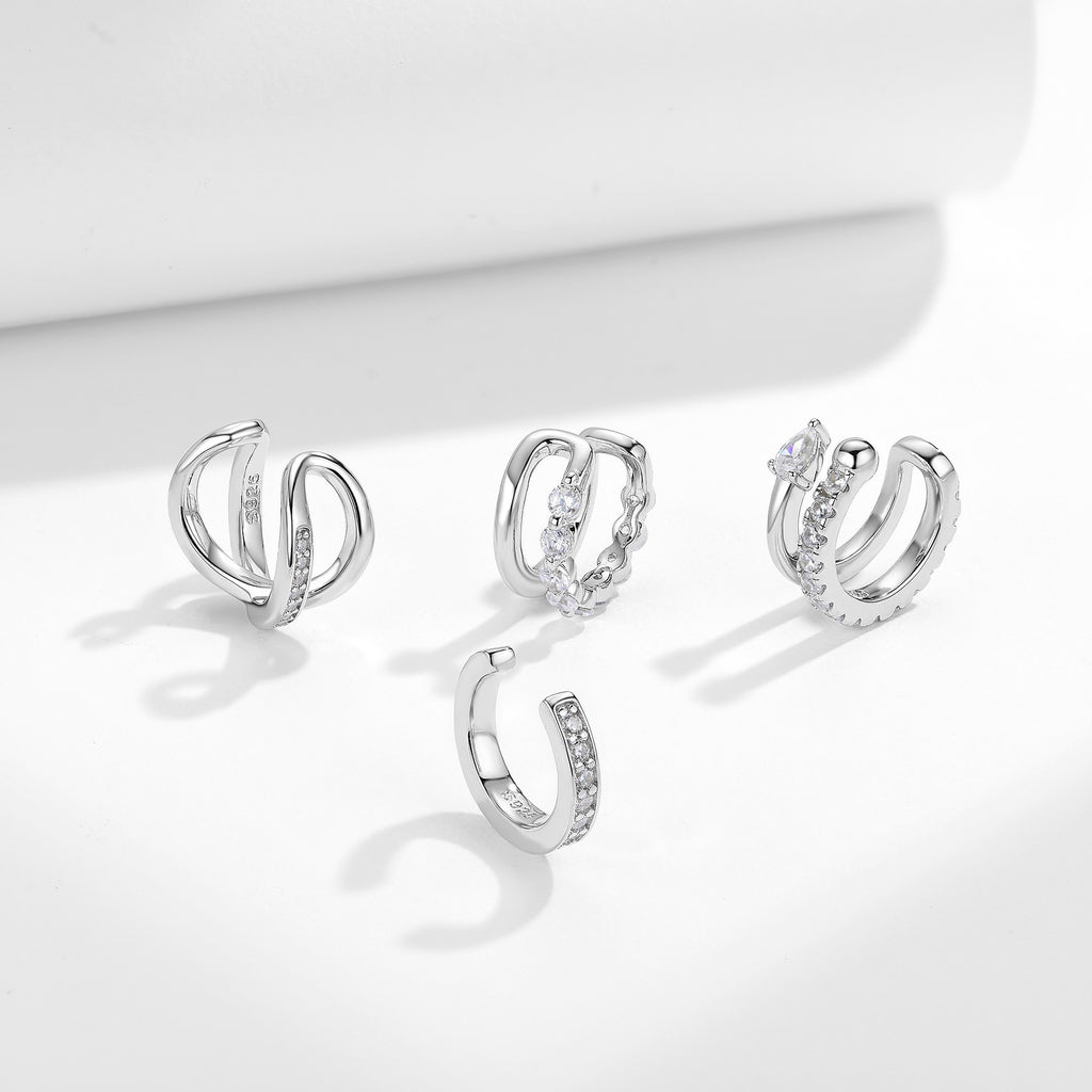Silver plated 18K white gold ear bone clip set