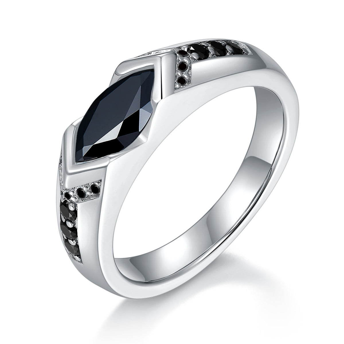 Horse Eye 1 carat black and white contrasting moissanite ring, unisex, pure silver plated with 18k gold