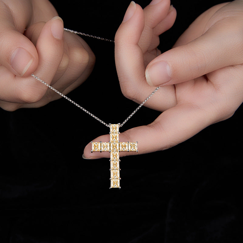 Hip hop rapper champagne gold 5.5mm square princess prince moissani diamond 925 silver necklace