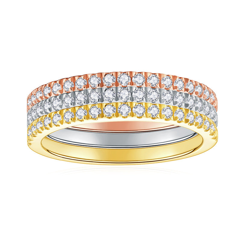 Tri color Aurora Moissanite Ring Set