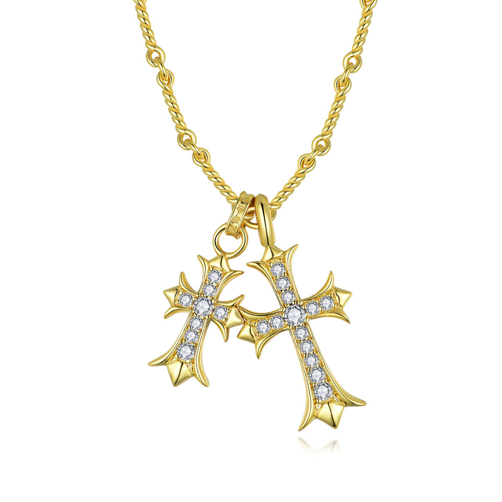 Twin Faith · Full Moissanite Double Cross Necklace