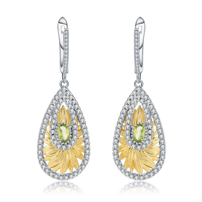 Italian craft jewelry designer earrings with natural wind design 925 silver natural olive gemstone earrings earrings