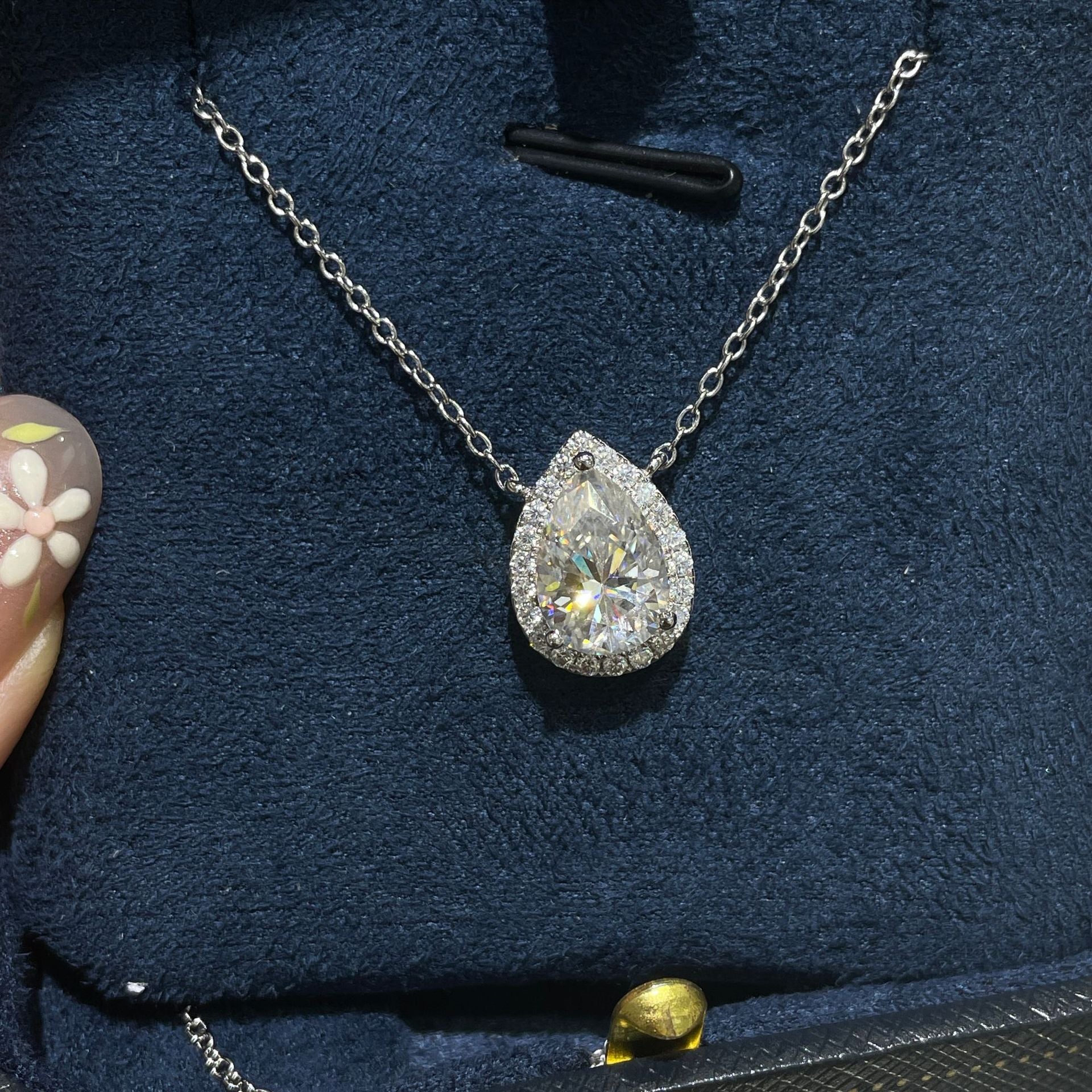 Rainbow Aurora · 2 carat pear shaped moissanite necklace