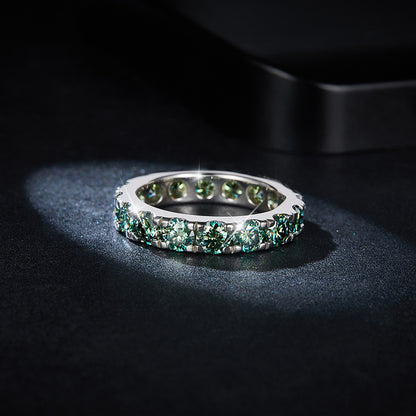 Blue green aesthetic all moissanite ring