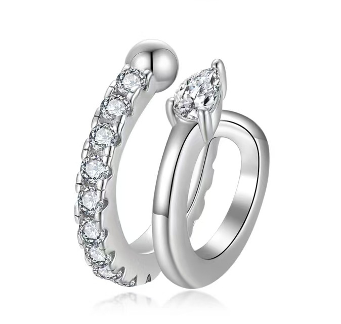 Silver plated 18K white gold ear bone clip set